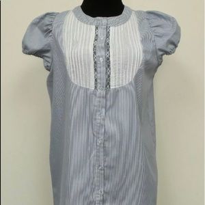 AN’GE white and blue striped cap sleeves tunic